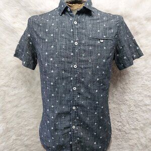 Denim and Flower Man's Slim-Fit Blue Short-Sleeve Men's Shirt w/ Anchor Print M